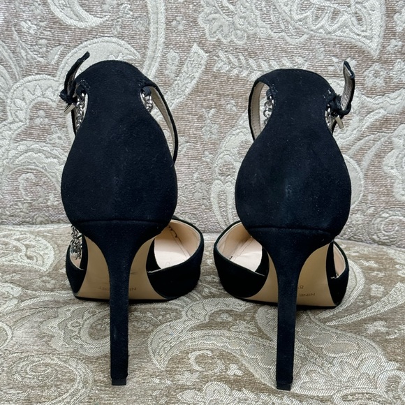 Nine West Black Suede Stiletto with Ankle Strap and Rhinestone Ankle Chain - Picture 5 of 7